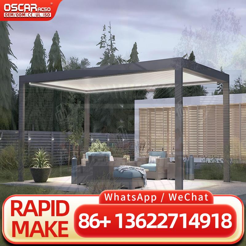 Smart Garden Electric Pergola - 맞춤형 현대식 접이식 방수 가제보, 측면