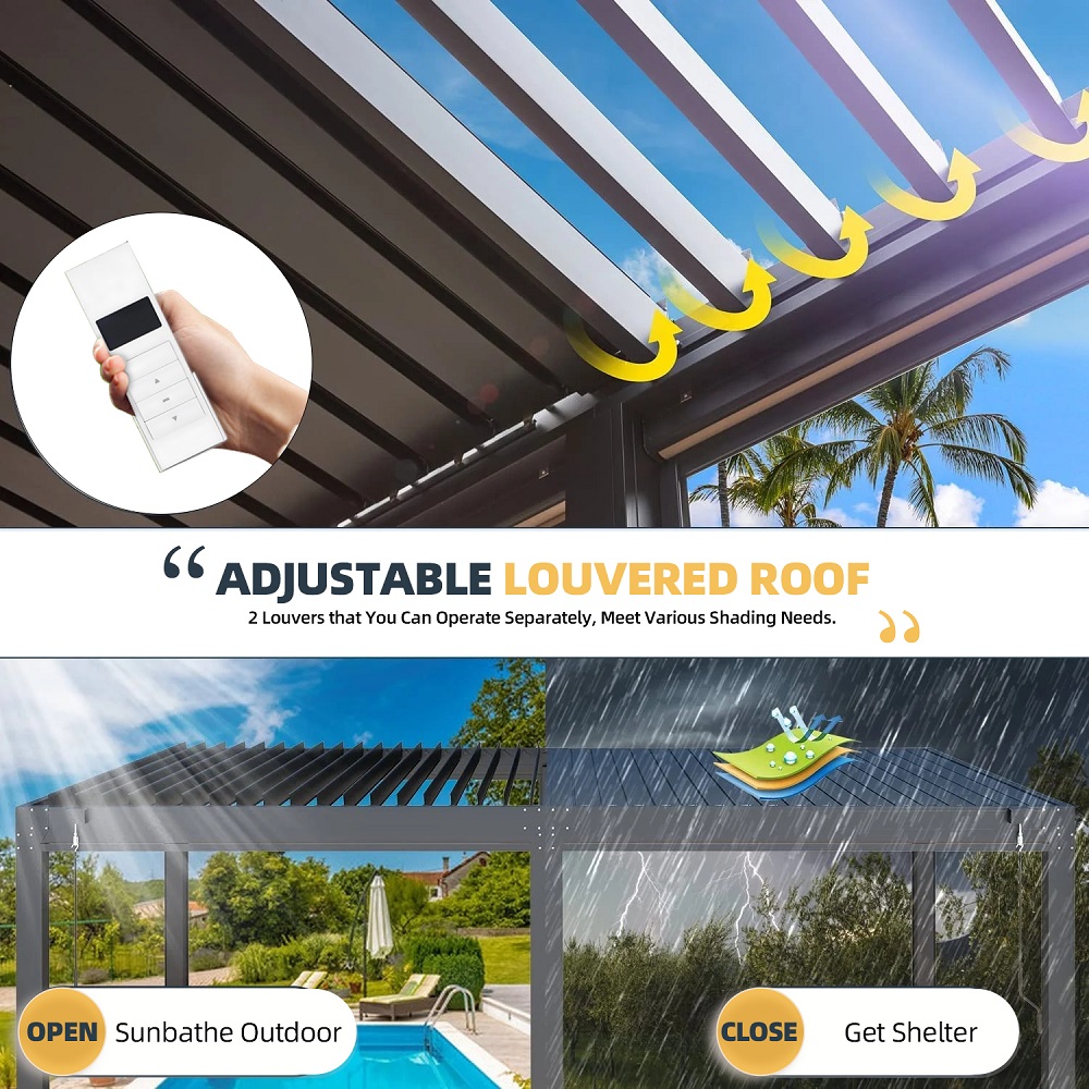 맞춤형 현대식 접이식 방수 가제보, 측면 전동 스마트  - Smart Garden Electric Pergola 리뷰 및 가격