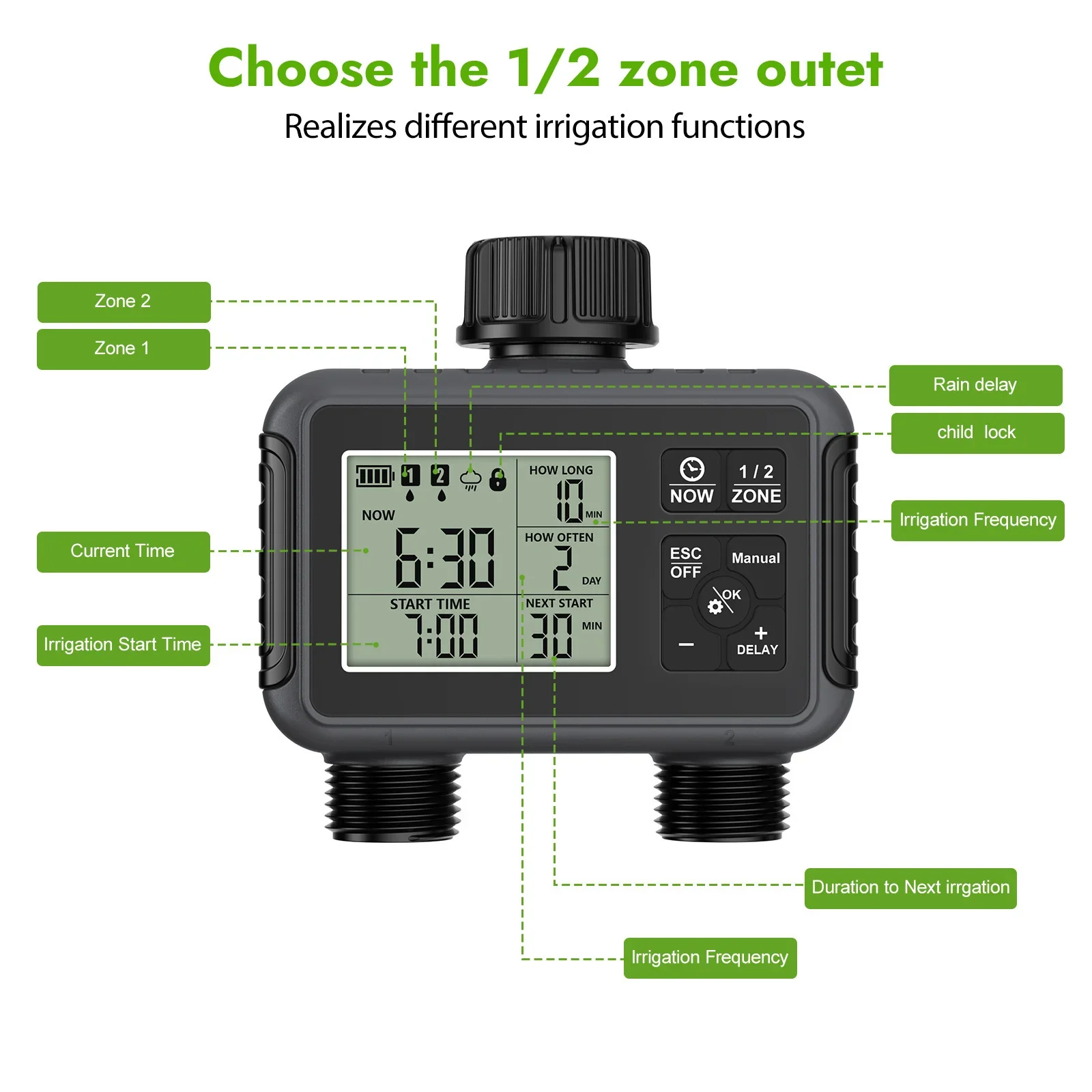 고급 관수 시스템을 위한 듀얼 존 독립형 스마트 LCD - Smart Garden Irrigation System 리뷰 및 가격